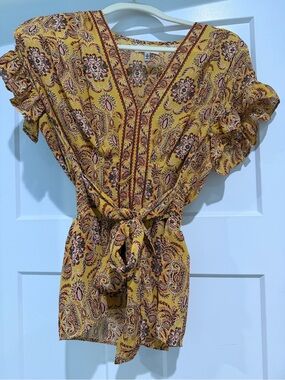 MAX STUDIO Yellow Paisley Tie-Waist Blouse-Size S